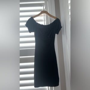 Summer, sweetheart neckline black mini (mid thigh) dress! Milkmaid styled!